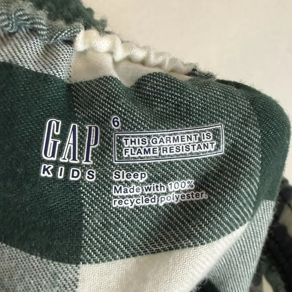 Gap Pajama Pants Kids 6 Green White Buffalo Plaid Flannel Sleep Lounge Cozy